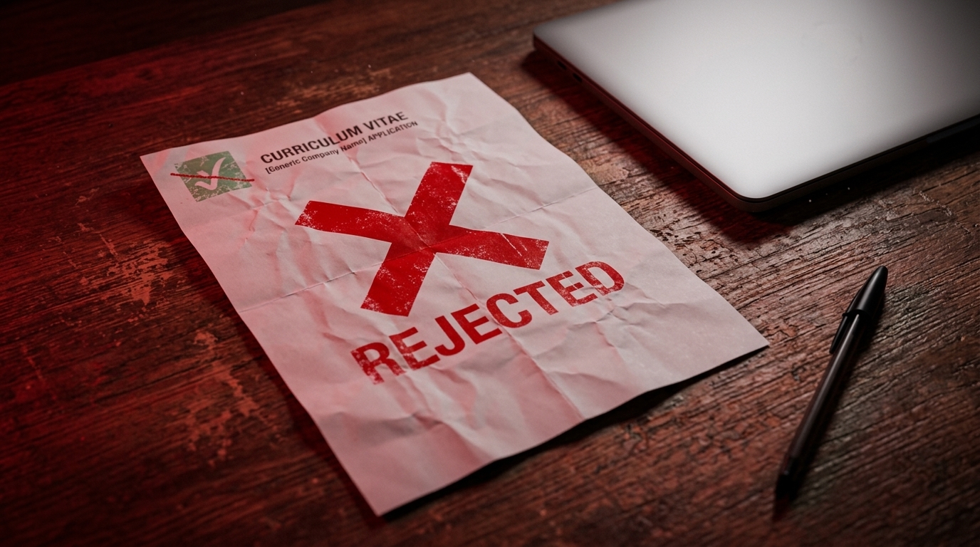 A rejected job application form on a desk