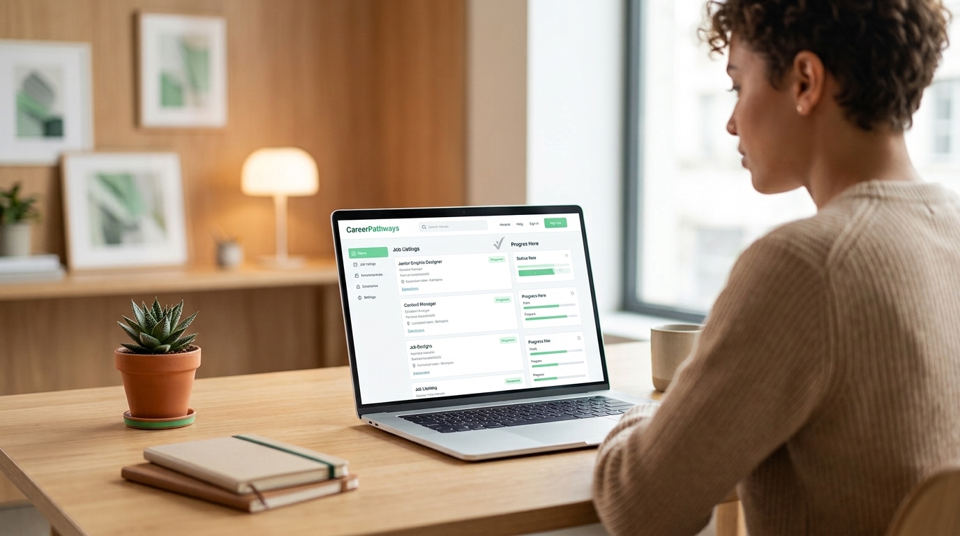 A person applying for jobs on a laptop