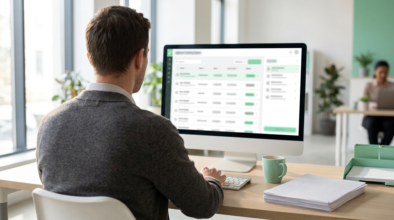 A recruiter reviewing job applications on a computer screen