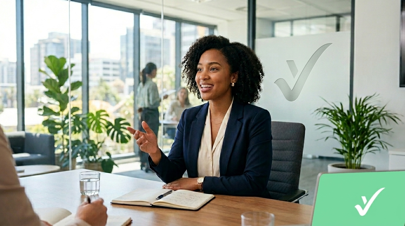 A candidate speaking during a job interview