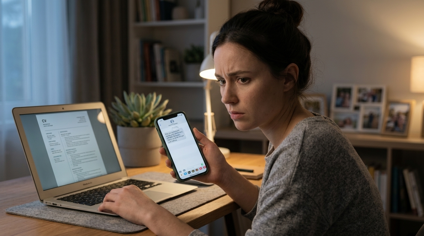 A jobseeker looking at a message from a recruiter on a phone screen
