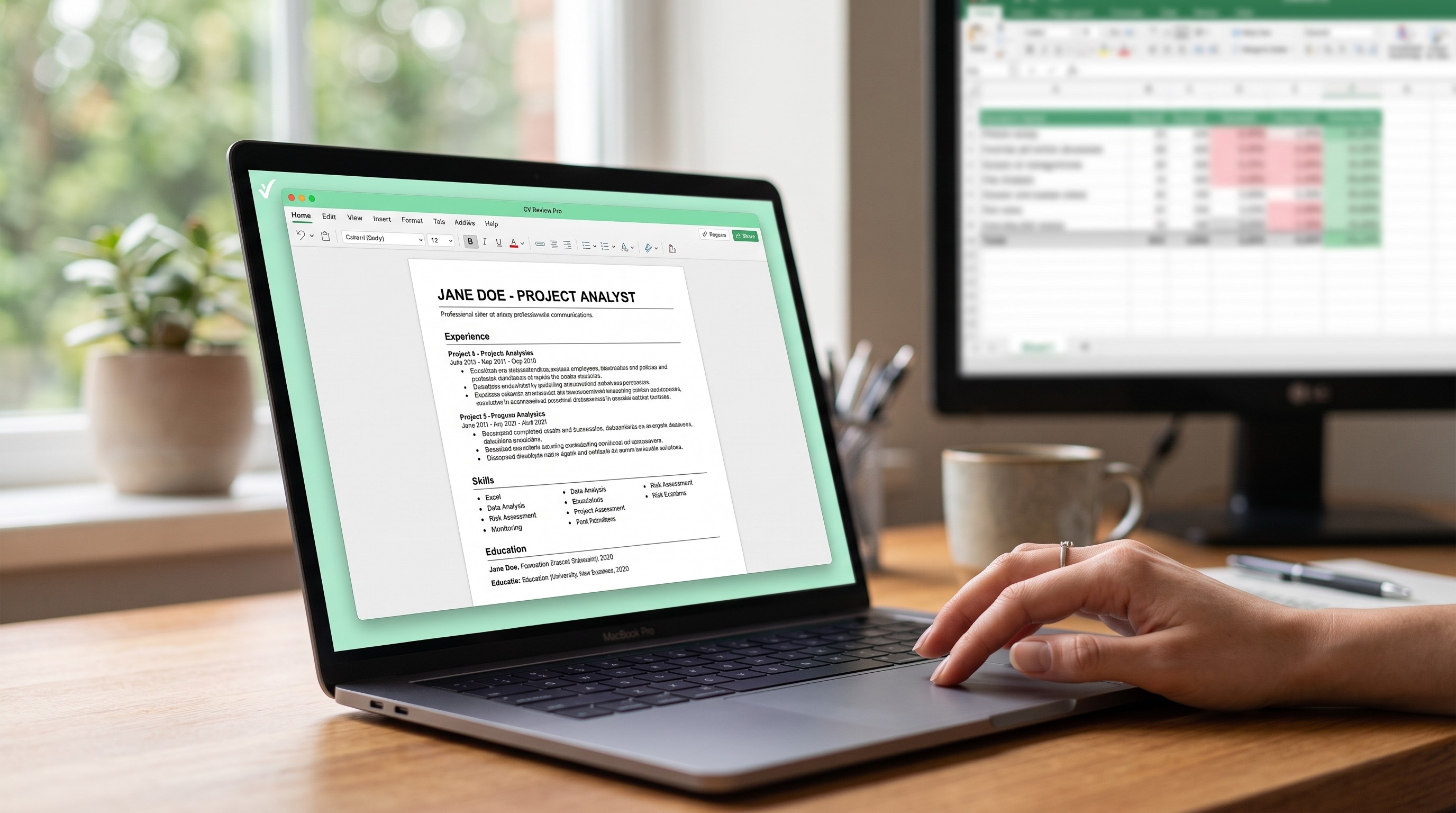 A laptop screen showing a CV document open for formatting review